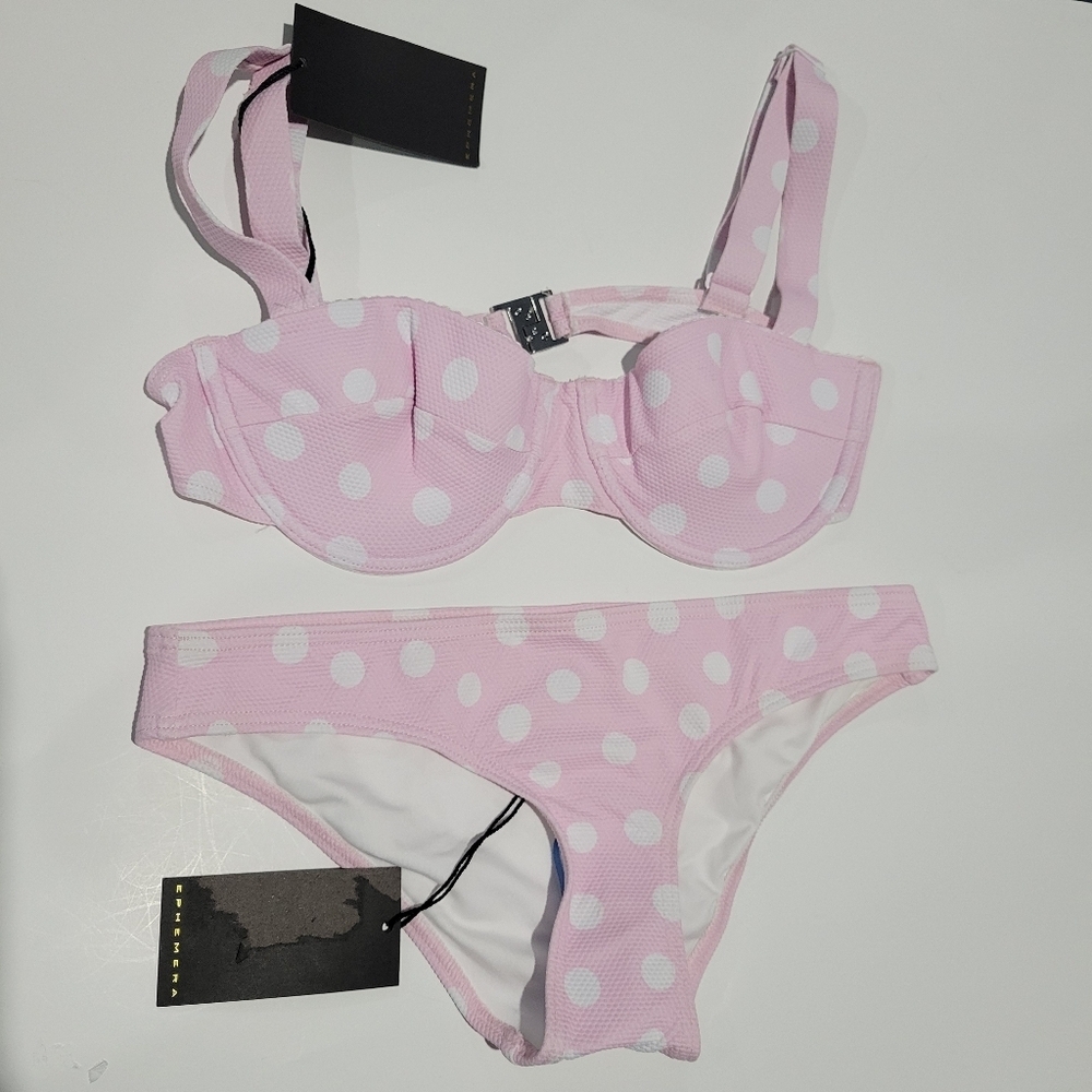 EPHEMERA PINK POLKA DOT CLASSIC SWIM TOP AND BIKINI BOTTOMS SZ AU 8/ US 4 NWT